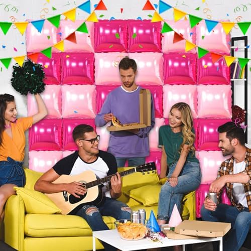 36 Pcs Hot Pink Double Sided Square Foil Balloon Wall Backdrop Metallic Pink Balloons Backdrop Tunnel Arch Kit Mylar Square Balloons for Bachelorette Engagement Wedding Birthday Party Decorations - Image 6