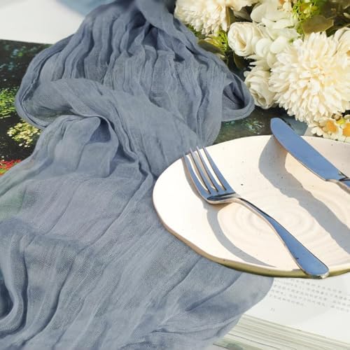 24 Pack Dusty Blue Cheesecloth Table Runner, 35x120 Inch Boho Gauze Table Runner 10ft Rustic Sheer Cheese Cloth Table Decor for Wedding Baby Bridal Shower Birthday Party Table Decoration - Image 5