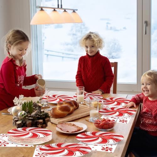 gisgfim 50 Guests Christmas Peppermint Candy Party Supplies Candy Mint Plates and Napkins Forks Xmas Tableware Red and White Striped Paper Plates for Holiday Party 200PCS - Image 6