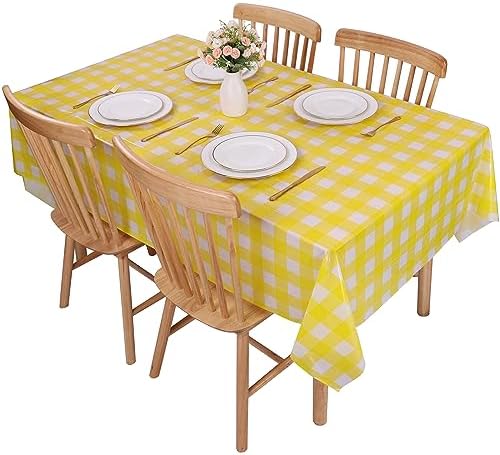 Kesfey 3 Packs Yellow Gingham Tablecloth 54 x 108 Inches Yellow and White Checkered Table Cloths Disposable Plastic Gingham Tablecovers Waterproof Rectangle Picnic Plaid Table Cover for Camping Party - Image 6