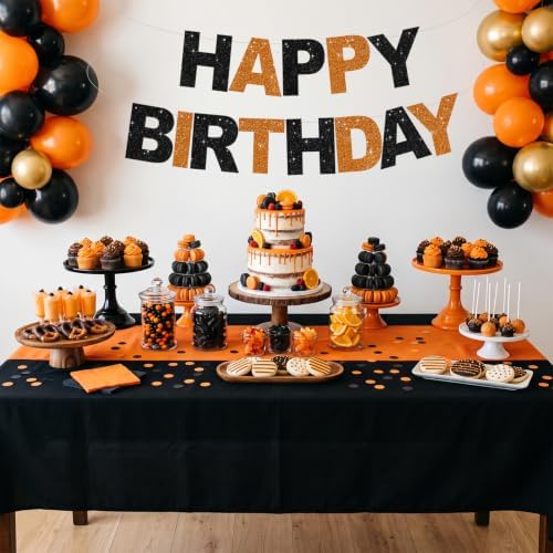 BEISHIDA Pre-Strung Black Orange Happy Birthday Banner Party Sign Decor - Image 6