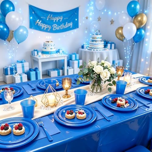 100 Guests Blue Plastic Plates and Napkins Party Supplies for Birthday - Image 6