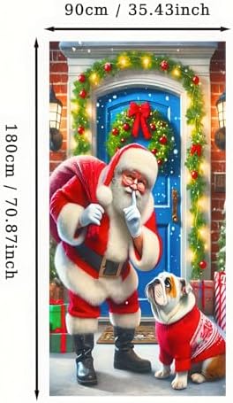 BlissYard Christmas Door Cover Santa Bulldog 35x71 Inch Polyester - Image 5