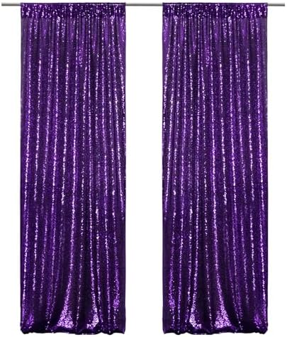 PartyDelight Purple Sequin Backdrop Curtains 2x8ft 2 Panels - Image 5