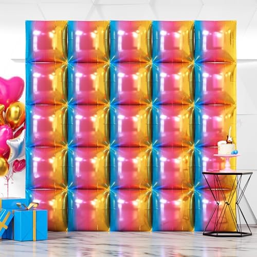 NISOCY 25PCS Gradient Colorful Square Foil Balloons Wall Backdrop by NISOCY