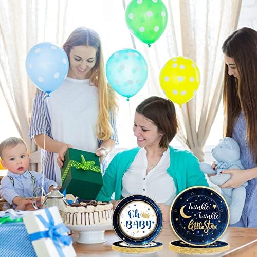 Wiooffen 96 Pcs Twinkle Twinkle Little Star Party Gender Reveal Supplies for 24 Guests Baby Shower Plates Napkins Forks Tableware Set Disposable for Baby Girls or Boys - Image 6
