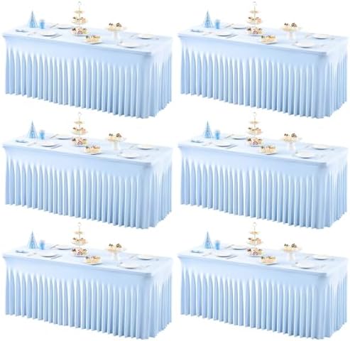 6 Packs Baby Blue Spandex Table Clothes for 6 Foot Rectangle Table, Spandex Table Covers 6FT Stretch Table Skirts Rectangle Tables Wrinkle Free Fitted Table Cover for Event, Wedding, Banquet & Parties by Shillance