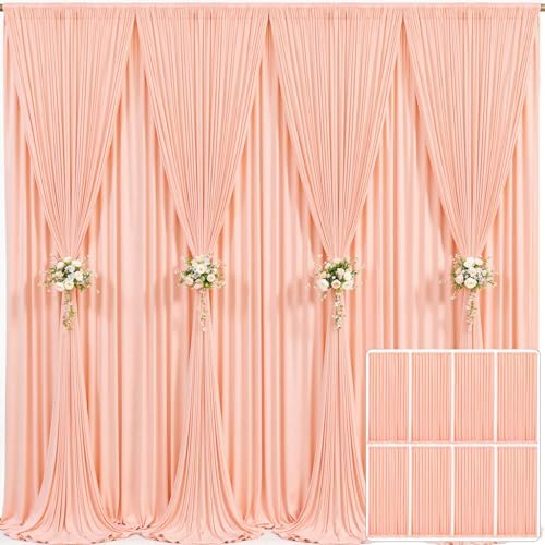 8 Panels Peach Backdrop Curtain for Parties Wedding Wrinkle Free Peach Photo Curtains Backdrop Drapes Fabric Decoration for Baby Shower Birthday Party 40ft(W) x 10ft(H) by Tao-GePartyDecorations