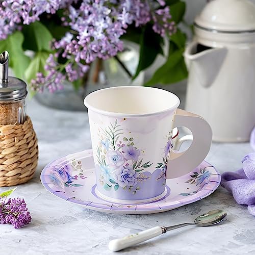HOMIX 24 Paper Tea Cups and Plates, 7 OZ Disposable Teacups and Saucer Sets - Image 7