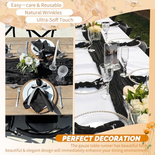 4 Pack Black Cheesecloth Table Runner 17x108 Inches Boho Home Decor - Image 6