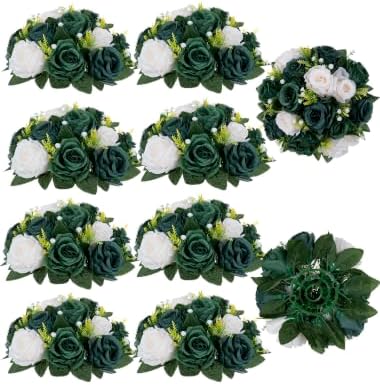 BLOSMON Green Flowers Artificial for Weddings: 10 Pcs, Fake Rose Balls by Blosmon