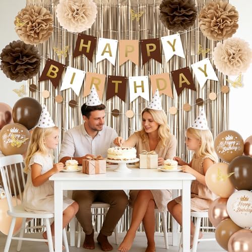 Brown Birthday Decorations for Women Girls with Butterfly Stickers - Image 7