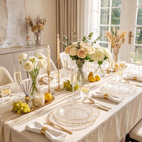 Rubtlamp 60Pcs Clear Gold Plastic Plates, Gold Glitter Disposable Plates, Hammered Plastic Plates Included 30 Dinner Plate And 30 Dessert Plates for Party - Image 5