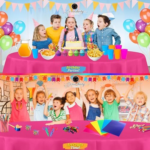 Grandipity Plastic Table Cloth Disposable 12 Pack 84" Round Hot Pink - Image 4