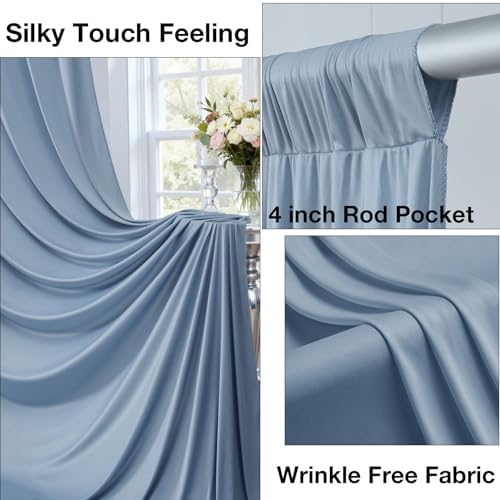 20ftx10ft Wrinkle Free Dusty Blue Backdrop Curtains for Parties, Silky Polyester Photo Backdrop Drapes 4 Panels 5x10ft Back Drop Cloth for Wedding Birthday Baby Shower Photography Background - Image 2