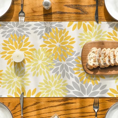 Artoid Mode Yellow Dahlia Floral Pinnata Summer Table Runner, Seasonal Spring Holiday Kitchen Dining Table Decoration for Home Party Decor 13x36 Inch - Image 3
