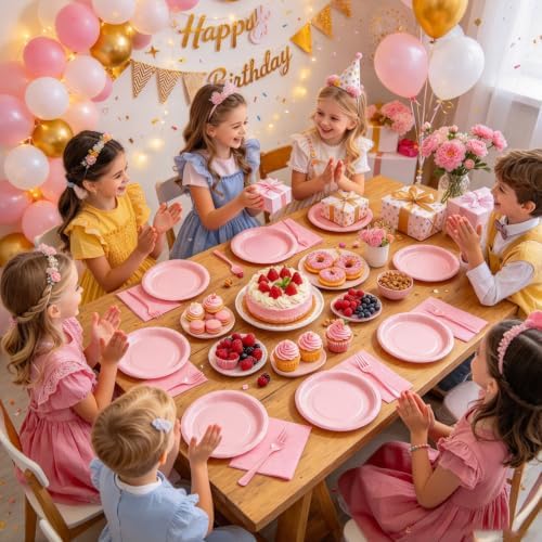 Light Pink Party Plates and Napkins, Include 7’’ Disposable Paper Dessert Plates Napkins Forks Party Supplies for Baby Shower, Wedding, Birthday Party Decorations for Serves 50 - Image 4