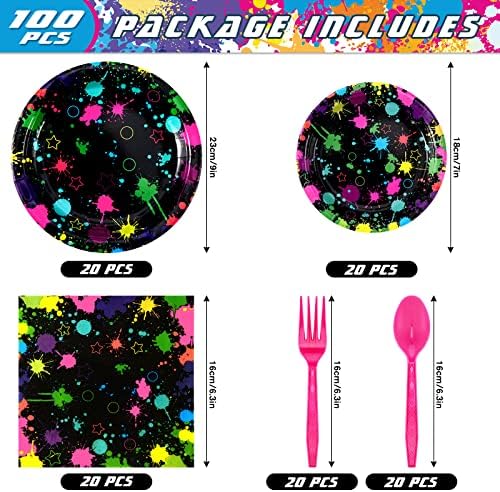 100 Pcs Neon Party Plates and Napkins,Halloween Tableware Set for 20 Guests - Image 3