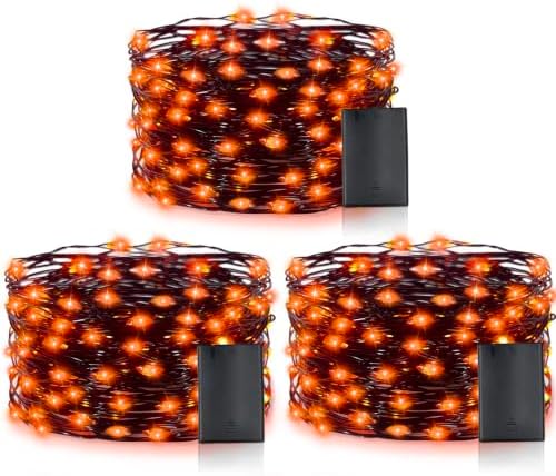 TURNMEON 3 Pack Orange Lights Total 30Ft 90LED Halloween Lights with Timer by TURNMEON