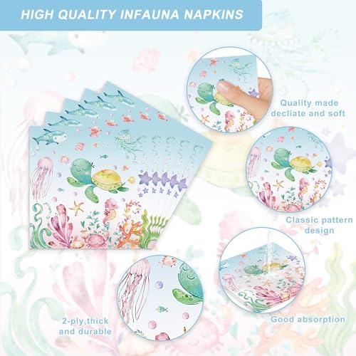 120PCS Under the Sea Party Supplies for Ocean Theme Baby Shower Birthday Party Underwater World Creatures Decorations Ocean Sea Animal Plate Cup Napkin Knives Forks for 20 Guests - Image 4