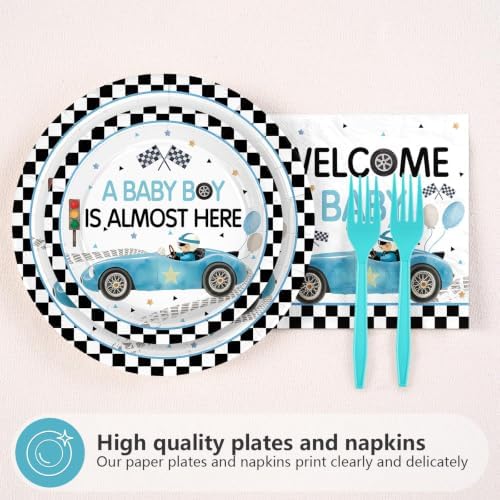 96Pcs Blue Race Car Baby Shower Decorations for Boys, Serves 24 - Image 3