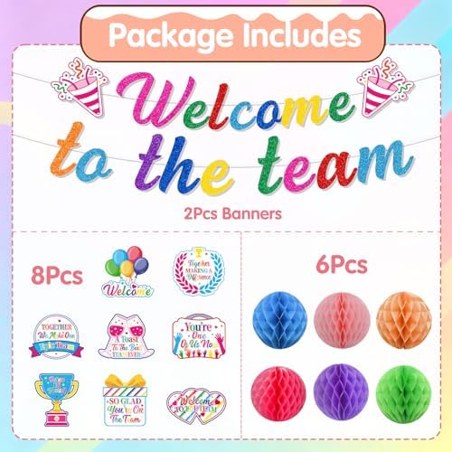 Welcome to the Team Party Banners Swirls Poms Decorations 16PCS - Image 3