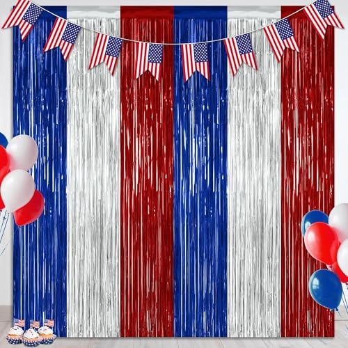 ZATAYE 2 Pack Blue Silver Red Foil Curtain Streamer Decorations by ZATAYE