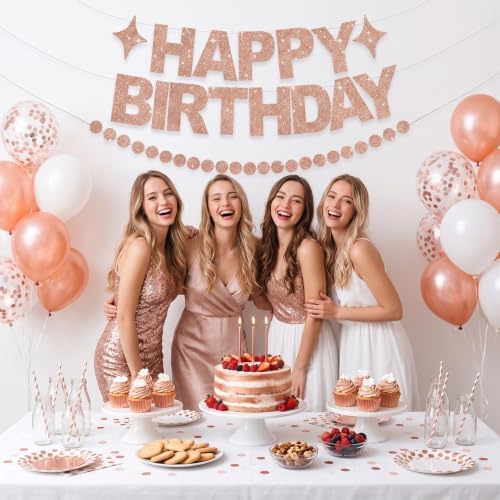 BEISHIDA Pre-Strung Glitter Rose Gold Happy Birthday Banner Party Decor - Image 6