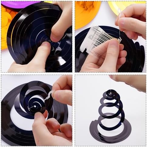 Colorful Ceiling Swirl Foil Decorations Hanging Plastic Streamer Themed Swirl Party Decoration for Wedding Thanksgiving Day Graduation Celebration, Pack of 28 (Black) - Image 5