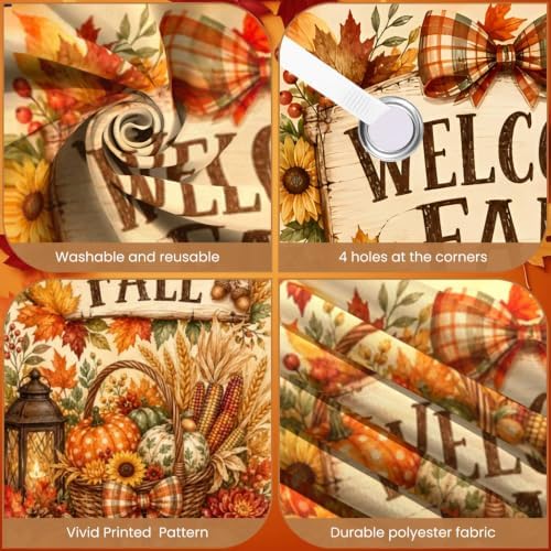 Welcome Fall Door Banner 35×71 Inch Autumn Harvest Porch Hanging Flag Vintage Pumpkin Maple Leaf Harvest Door Cover Decor for Rustic Farmhouse Yard Wall Thanksgiving Outdoor Indoor Decoration - Image 3