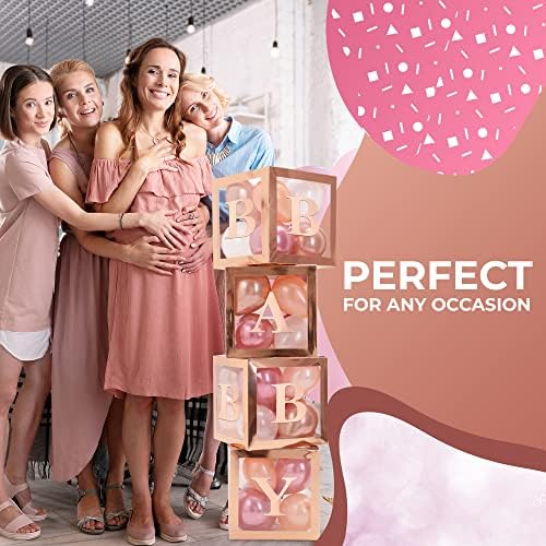 44-Pc Baby Shower Boxes & Balloons, Gender Reveal - Rose Gold - Image 3