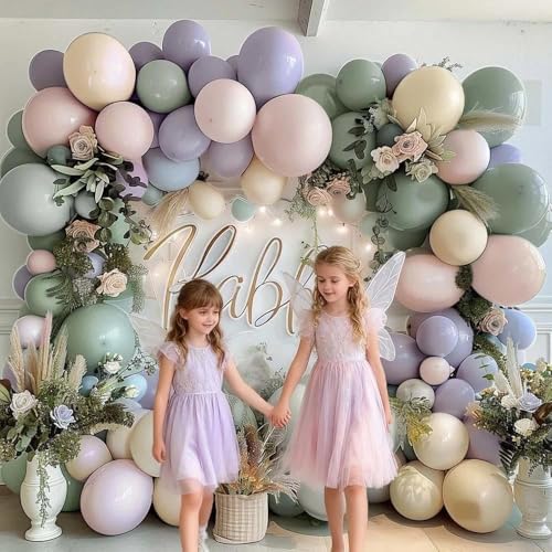 Dusty Green Purple Pink Balloon Arch, Double Stuffed Lavender Light Sage Green Ivory Blush Pastel Balloon Garland Kit for Baby Shower Birthday Wedding Bridal Wild-Flower Tea Party Decoration - Image 2