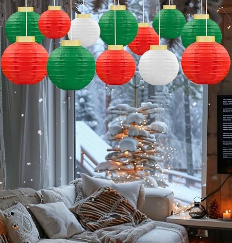 15Pcs Christmas Hanging Paper Lanterns Party Decorations Indoor - Xmas Ornaments Decor for Winter, Birthday Party Ceiling Supplies - Image 2