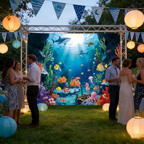 Under The Sea Backdrop, 8x6Ft Ocean Themed Kids Birthday Party Decorations - Image 6