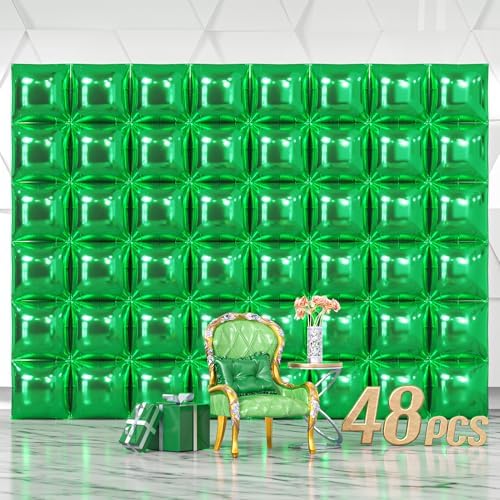 NISOCY 48PCS Metallic Green Square Foil Balloons Wall Backdrop by NISOCY