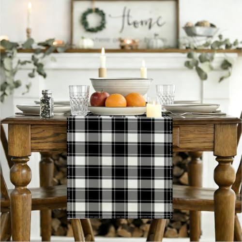 Black and White Gingham Table Runner, Buffalo Plaid Check Table Cloth Decor - Image 3