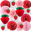 ANSOMO Strawberry Party Decorations Red Pink White Tissue Pom Poms Fans Honeycom Balls Lanterns Garland Classroom Berry Sweet Fruits 1st One Birthday Bridal Baby Shower Décor Supplies Girls by ANSOMO
