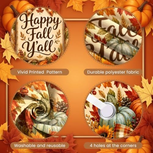 Happy Fall Y'all Door Banner 35x71 Inch Autumn Harvest Front Door Cover Decor with Pumpkins Sunflowers Maple Leaves Corn Wheat Farmhouse Hanging Flag for Porch Yard Thanksgiving Outdoor Decor - Image 3