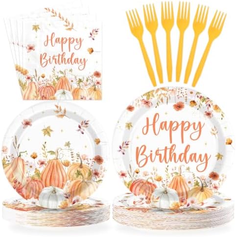 96Pcs Fall Pumpkin Birthday Party Supplies Serves 24 by Greencian