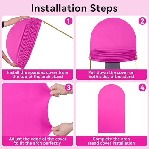 Hot Pink Arch Backdrop Cover Set of 3 (7.2FT,6FT,6FT) Spandex 2-Sided Round Top Chiara Fitted Wedding Arch Cover Fuchisia Backdrop for Wedding Birthday Party Arch Stand Decoration - Image 4