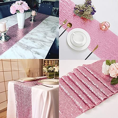 12 Packs 12 X 72 Inch Pink Sequin Table Runner Glitter Dining Table Runner for Birthday Wedding Engagement Bridal Baby Shower Bachelorette Holiday Celebration Party Supplies Decorations (Pink) - Image 6