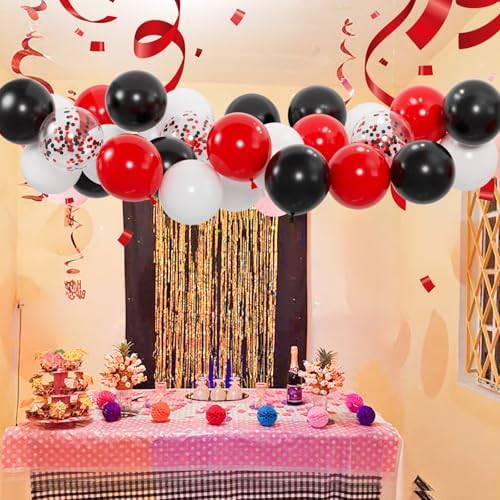 100pcs Red and Black Balloons, 12inch Red and White With Confetti Balloons for Class of 2026 Graduation, Birthday Decorations, Baby Shower, Casino, Race Car Party Supplies (2 Ribbons) - Image 6
