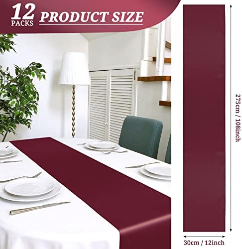 12 Pack Burgundy Satin Table Runner 12 x 108 Inch Long Premium Table Runners for Wedding Party Events Decoration, Birthday Parties, Banquets Decorations, Graduations, Engagements - Image 2