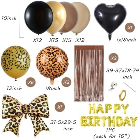 70Pcs Cheetah Print Birthday Decorations, Black Brown Gold Leopard Balloons - Image 2