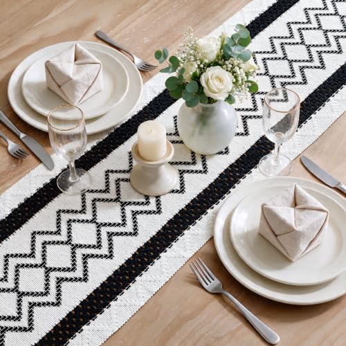 Artoid Mode Black Stripe Diamond Woven Table Runner 12x120 Inch - Image 4