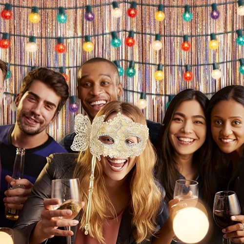 5 Pack 3.28ft x 6.56ft Glitter Rose Gold Tinsel Foil Fringe Curtains, Photo Booth Backdrop Party Decorations for Birthday Wedding Baby Shower Galentines Bachelorette New Years - Image 5