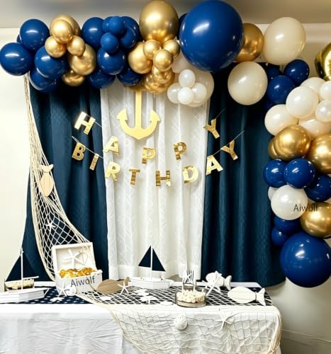 Navy Blue and Gold Party Balloons, 50 Pcs 12 Inches Navy Blue Gold Sand White Latex Balloon for Birthday,Baby Shower,Graduation,Retirement Party Decorations - Image 2