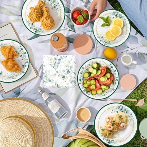 40 Pcs Sage Green Plates and Napkins - Sage Green Party Decorations Tableware Set, Disposable Round Paper Plates Eucalyptus Napkins for Birthday Bridal Wedding Baby Shower Party Supplies, Serves 20 - Image 2