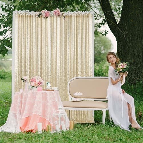 2×8FT-4PCS Champagne Sequin Backdrop Curtains Panels, Photography Backdrop Glitter Curtains Fabric Background for Christmas Wedding Party Decor - Image 4