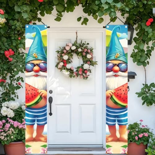 BlissYard 2pcs Welcome Summer Door Banner Hawaiian Beach Funny Gnome Porch Banners Sign Summer Sunshine Front Door Hanging Decor Banner for Seasonal Home Hawaii Tropical Party Outdoor Decorations - Image 3